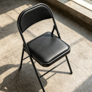 Black PU Leather Padded Folding Chair 350 lb Capacity
